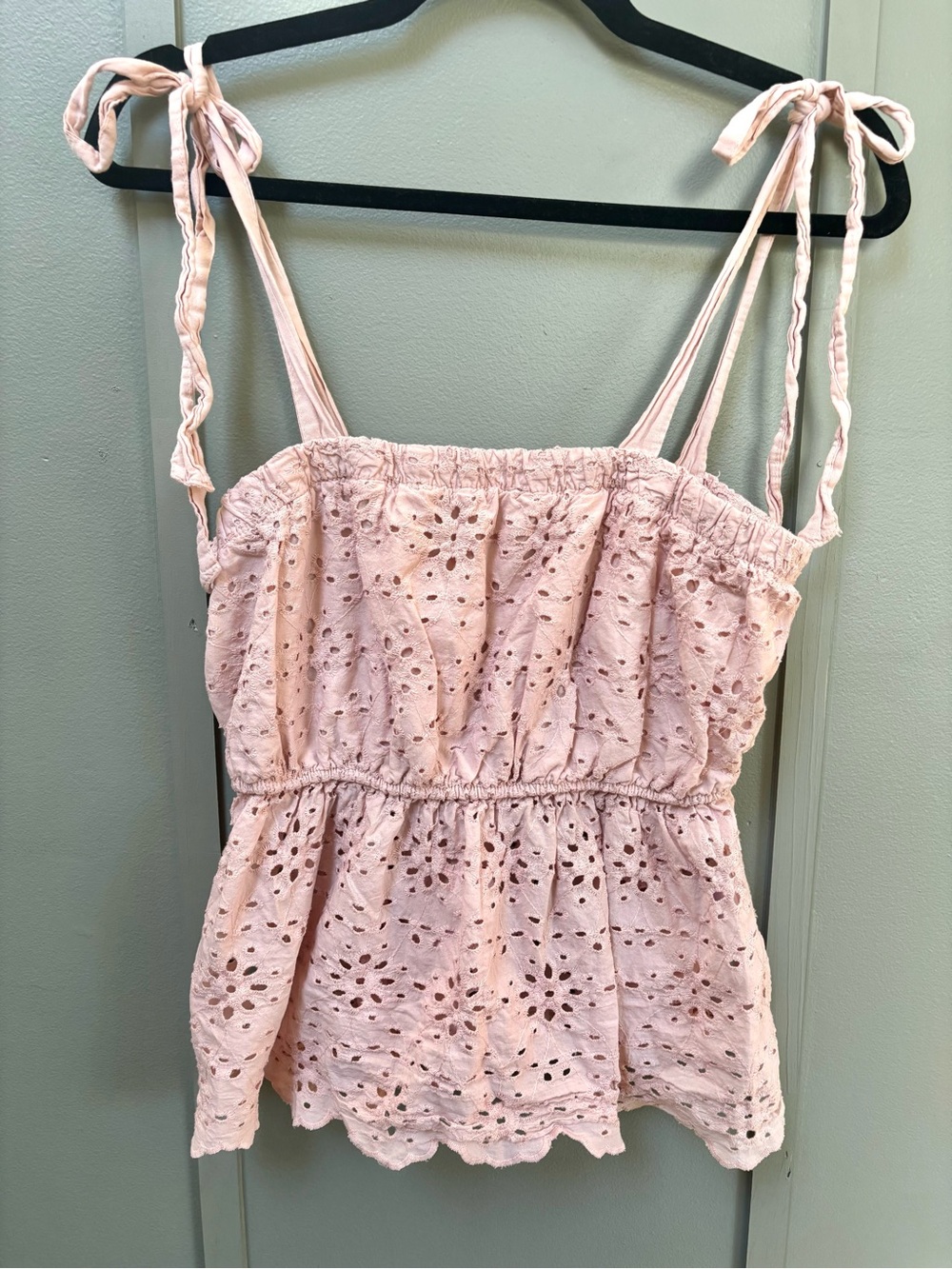 American Eagle Blush Pink Eyelet Cotton Babydoll Top - Picture 2 of 4